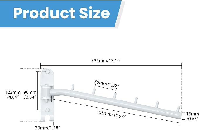 Mooche Swing Clothes Hanger Rack, Garment Racks 11.93" Long, White | 180°Rotation Laundry Drying Rack 304 Stainless Steel Space Saving Wall Mounted for Laundry Room Bedroom Balcony
