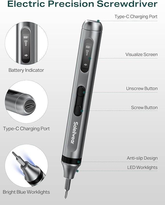 Mini Electric Screwdriver Set, 52-in-1 Precision Screwdriver Repair Kit | Power Small Screwdriver Repair Tool Kit with 48 Magnetic Bits, Tweezers and Pry Bar for Laptop Phone Camera Electronics