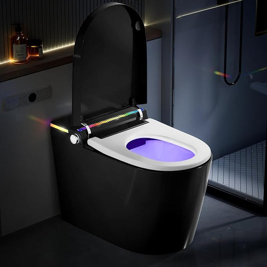WinZo Smart toilet with Bidet built in,Tankless Toilet Auto Open/Close Lid with Dryer, ADA Comfort Seat Height, Instant Warm Water, Power Outage and Flush,Foot Sensor, LED Display,1.28GPF, Matte Black