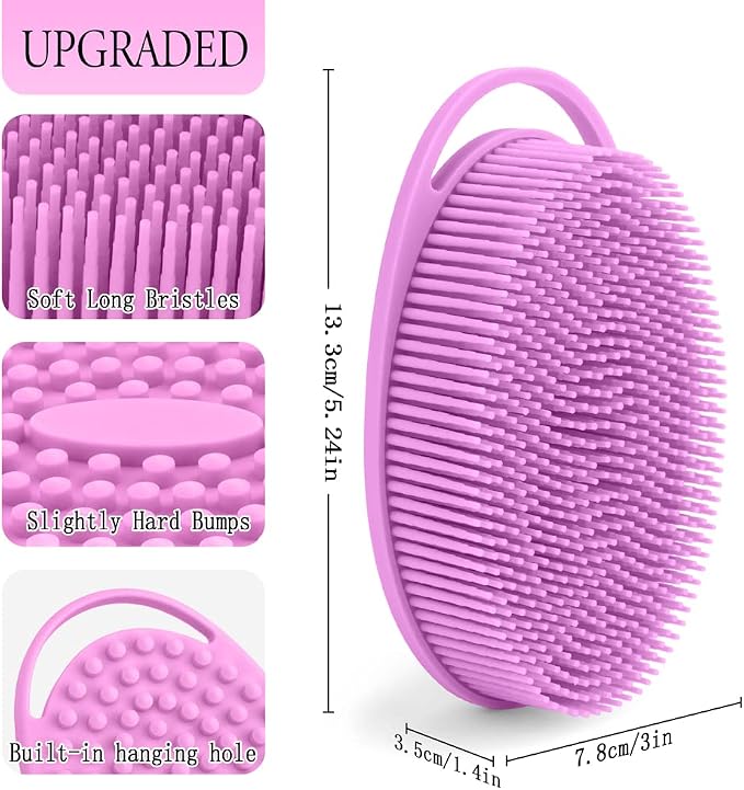 PQRUU 3 Pack Silicone Body Scrubbers for Use in Shower, Exfoliating Body Scrubber Fit for All Kinds of Skin, Soft Silicone Loofah,Bath Scrubbers Rapid Foaming,Blue,Green,Purple
