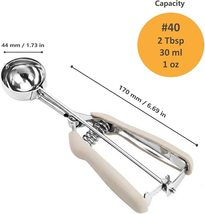 Cookie Scoop, Ice Cream Scoop, 2 Tbsp/ 30 ml/ 1 oz Cookie Scoops for Baking, 18/8 Stainless Steel Cookie Scooper for Baking, Ice Cream Scooper with Trigger Release, Cookie Dough Scoop (White)