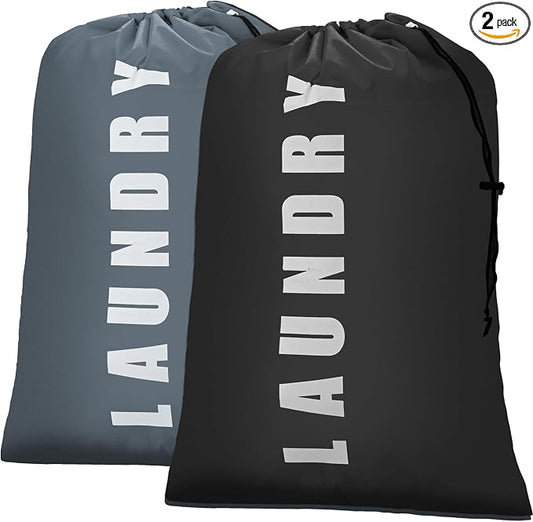 Laundry Bag,2 Pack Travel Laundry Bags for Dirty Clothes,Large Laundry Bags for Camping & Traveling,Dirty Clothes Travel Bag,24" x 36" (Black+ Gray)