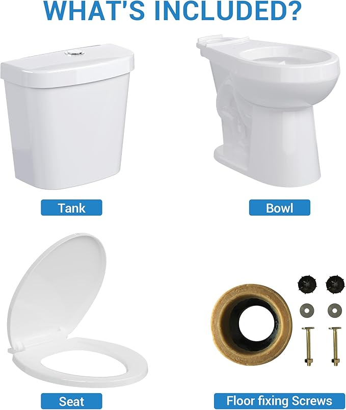 Two-Piece Toilets for Bathrooms, Comfort ADA Toilet with 19" Height, Round with Soft Close Seat, Power Flush 1.28 GPF