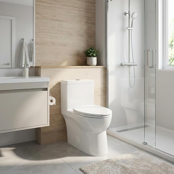 Elongated One-Piece Toilet, 16" ADA Compliant Ceramic Construction, Dual Flush 1.1/1.6 GPF, Includes Quick-Install PP Seat, Comfort Height in White