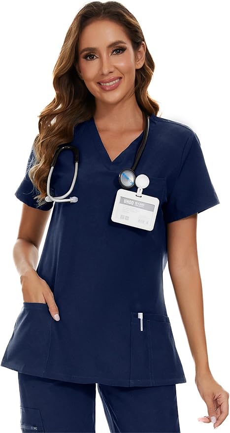 Scrubs Tops for Woman - Soft Stretch, V-Neck Tops | 3 Pockets, Side Split Design, Short Sleeve, Breathable & Lightweight Nursing Shirt, Easy-Care Fabric for All-Day Comfort