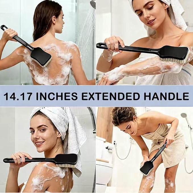 2-piece Back Scrubber for Shower, 14" Long Handle Body Brush, Bath Scrubber | Skin Exfoliating Bath, Massage Bristles Suitable for Wet or Dry, Anti-Slip Lightweight Shower Brush for Men & Women Seniors