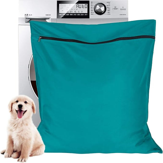 1 Pack Pet Laundry Bag, Stops Pet Hair Blocking The Washing Machine, Big Size Pet Washing Bag Ideal for Dog Cat Horse Guinea,Hair Remover Safely, 25.8 x 27.8 Inch / 65 x 70 cm, Lake Blue