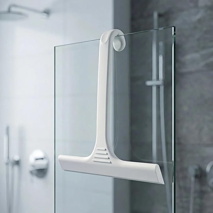 Silicone Shower Squeegee - All-in-One Design with Built-in Hook, 10 Inch Streak-Free Bathroom and car Cleaner for Glass Doors, Mirrors, Windows, Tiles Grey