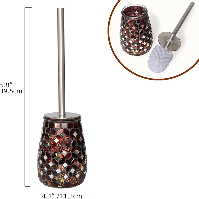 Handmade Mosaic Toilet Brush and Holder Set, Decorative Brown Glass Toilet Bowl Brush with Stainless Steel Handle, Luxury Bathroom Accessories Set, Mosaic Bathroom Decor, Weighted Base
