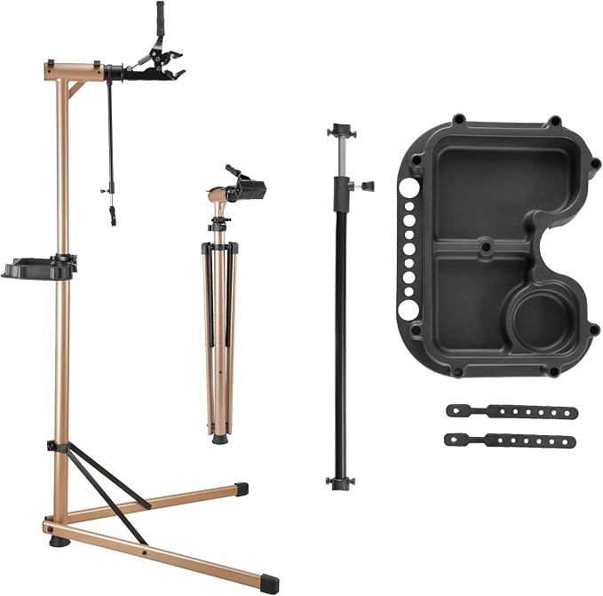 VEVOR Bike Repair Stand, Max. 110 lb Heavy-duty Bicycle Work Stand with 40.3-59.4 in Adjustable Height & Large Tool Tray, Foldable Ebike Maintenance Rack, Shop Home Mechanics for Mountain Road Bike