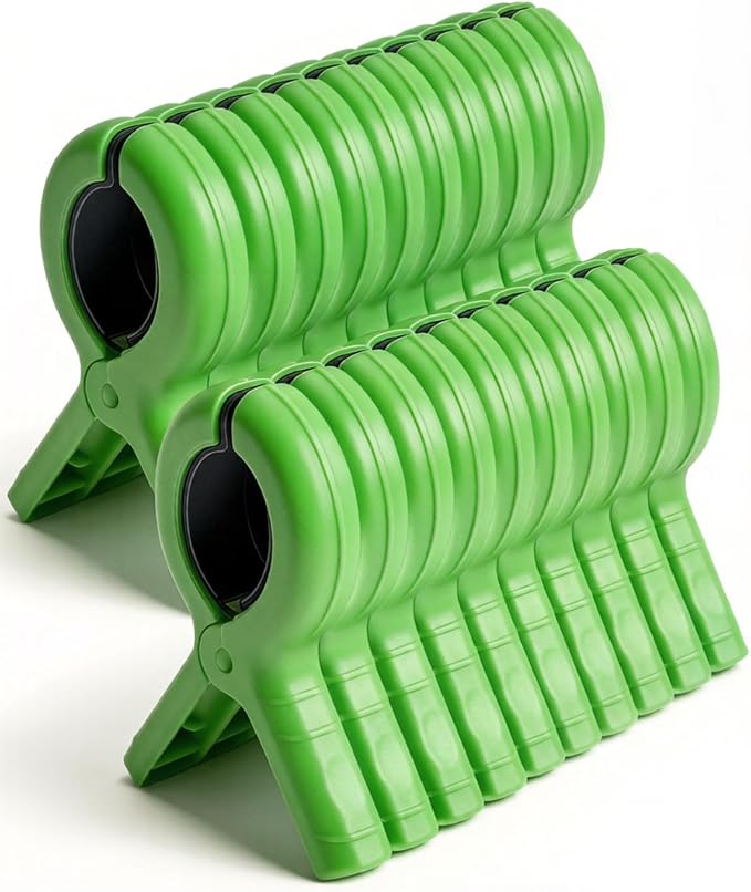 20 Pack Beach Towel Clips Heavy Duty Large Beach Essentials Chair Pool Clip | Green Clips with Strong Grip, Silicone Protection, Rust Resistant Spring, Multi-Use for Beach, Boat, Cruise & Outdoors