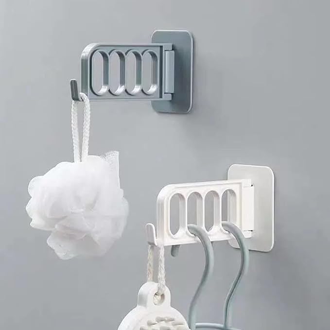 Wall Mount Coat Hanger Holder, 4 Hole Folding Clothes Hanger Clothes Drying Organizer Rack Garment Hooks Rotatable Adhesive Clothes Drying Rack No Drilling for Laundry Room Bedroom, White