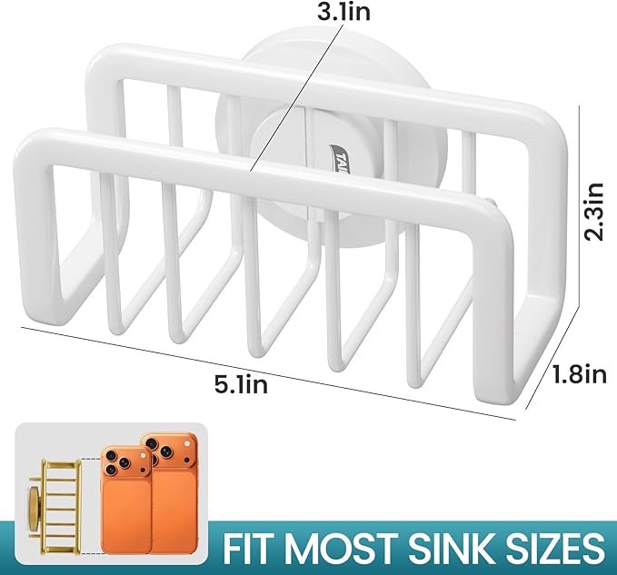 TAILI Sponge Holder for Kitchen Sink with Strong Suction Cup, Rustproof Aluminum Sink Caddy for Sponges, Removable Sponge Holder, Dish Brush for Scraper - White
