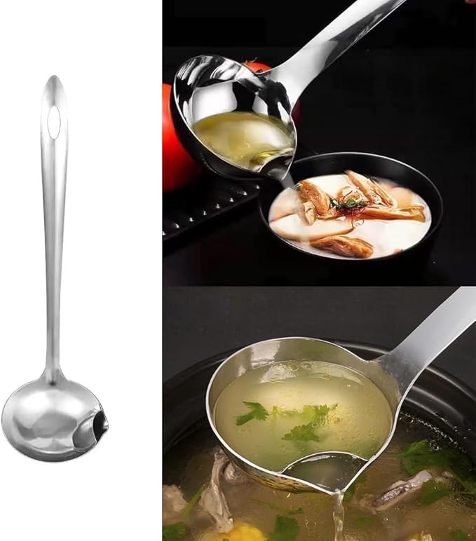 3 Pack Soup Ladle Fat Separator Stainless Steel Ladle with Pour Spout Oil Separator Soup Spoon Grease Strainer Serving Spoon Gravy Pouring Ladles for Soups Stocks Sauces Broth Drippings