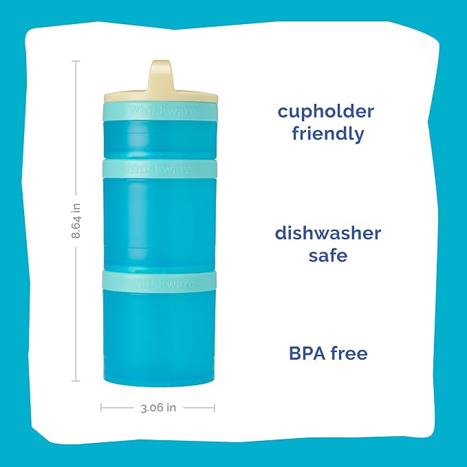 Whiskware Stackable Snack Containers for Kids and Toddlers, 3 Stackable Snack Cups for School and Travel, Tan/Blue/Blue