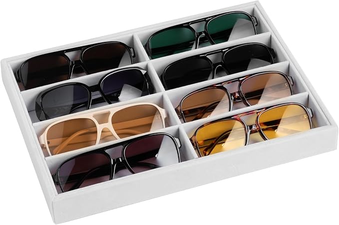 Frebeauty 8-Slot Sunglass Organizer,Velvet Sunglass Holder for Drawer | Vanity Glass Holder,Sunglass Case For Multiple Sunglass,Sunglass Tray,Glass Storage,Sunglass Box for Women,Eyeglass Organizer