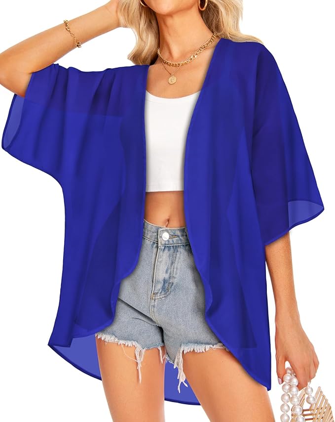 Women Kimono Cardigans Summer Cover Up Hawaiian Shirts Floral Print Tops | ROSEMIA chiffon kimono open front cardigans, beach cover ups, daily casual tops, cruise outfits, summer resort wear