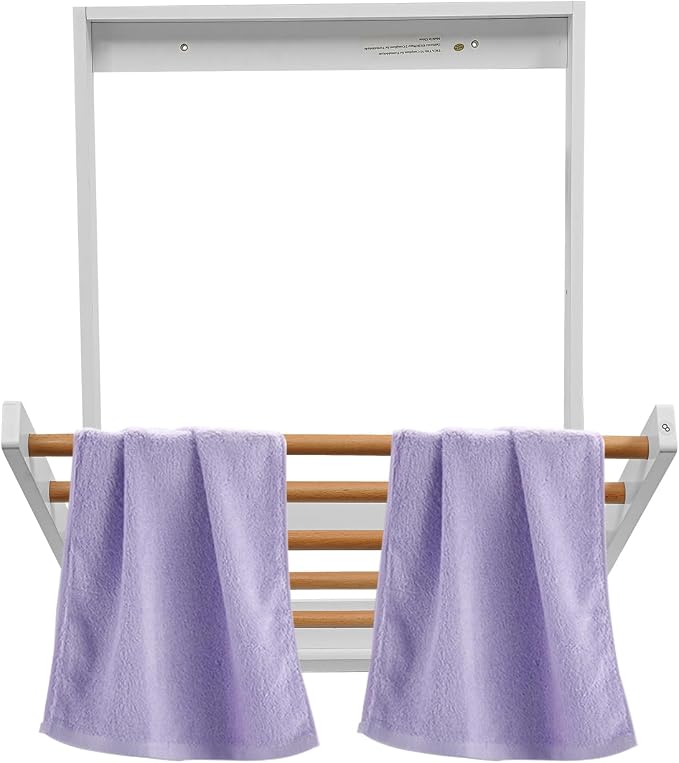 Wall Mounted Clothes Drying Rack, Folding Laundry Drying Rack with 5 Wooden Rods, 11LBS Capacity Retractable Clothes Airer for Bathroom Laundry Room Balcony
