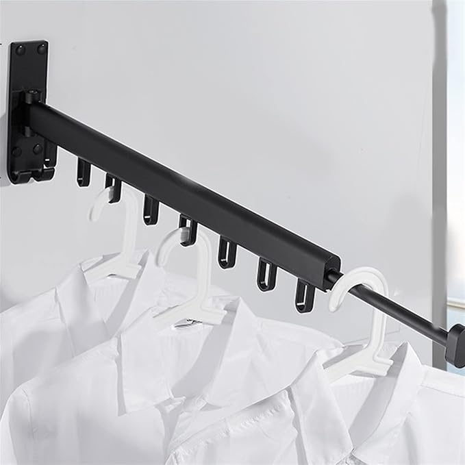 Pull Out Clothes Hanger Rail Rack - Clothes Airer - Clothes Drying Rack Wall Mounted with Space Saver Hangers Design Universal Folding Retractable for Balcony,Black-60cm