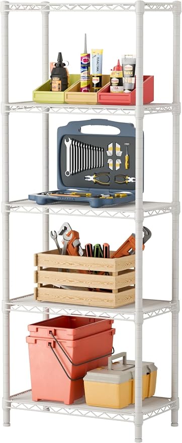 SINGAYE Small Wire 5 Adjustable Shelves Pantry Metal Shelf Floor Organizer | Armoire Adjustable Floor Kitchen Narrow Organizer Rack Shelving Short Square Stackable Standing Storage Tier Under Unit