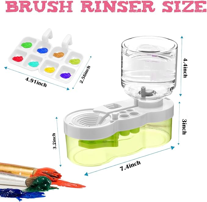 2026 Paint Brush Cleaner Brush Rinser Water Circulation, Brush Cleaner Painting Tool, Water Cycle Paint Brush Rinser With Brush Holder and Palette, Brush Rinser Dispenser for Adults Artist Kid (Green)
