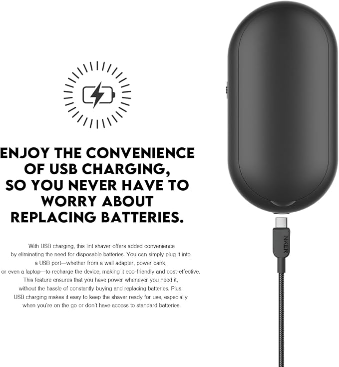 Rechargeable Fabric Shaver, Lemontec Battery-Operated Lint Remover & Sweater Defuzzer for Clothes and Furniture – Eliminates Pills, Fuzz, and Lints (Black)