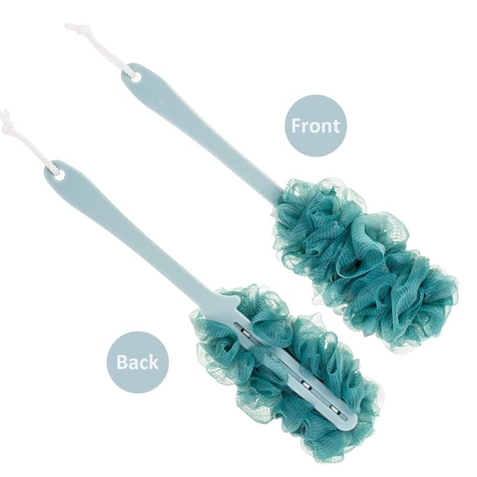 Back Scrubber for Shower,Loofah Long Handle Bath Body Brush,Soft Nylon Mesh Sponge for Shower,Loofah On a Stick for Men Women,Exfoliating Scrub Cleaning Luffa for Elderly(2-Pack,Blue)