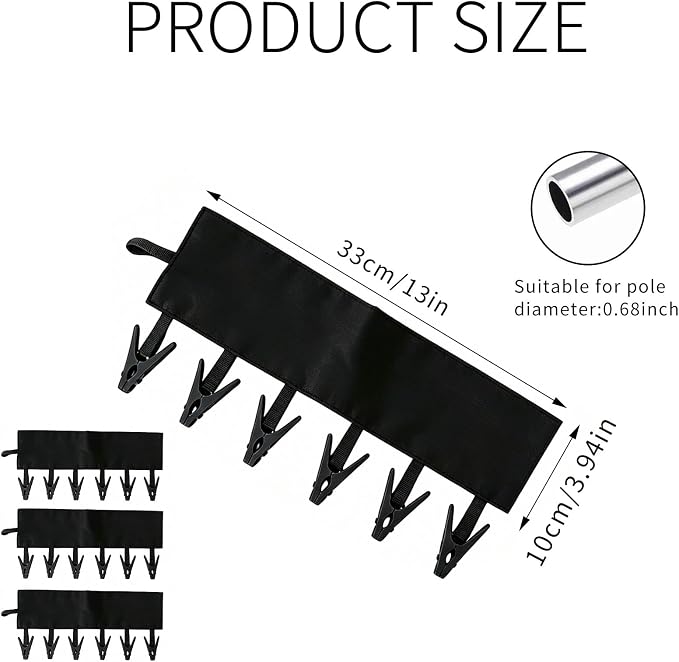 Mini Clothespins Travel Hangers 3 Pack All Black, Foldable Portable Clothes Hangers with 6 Non-Slip Clips for Socks Swimsuit Towel Drying, Ideal for Cruise Dorm Camping Travel Essentials