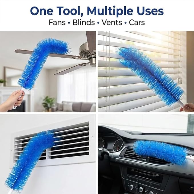 Bendable Microfiber Duster for Cleaning, Fan Cleaning Brush with Flexible Head, Reusable Fan Duster for Ceiling Fans, Blinds & Air Vents, Washable Dust Clean Brush for Home, Office & Car (Gray,4PCS)
