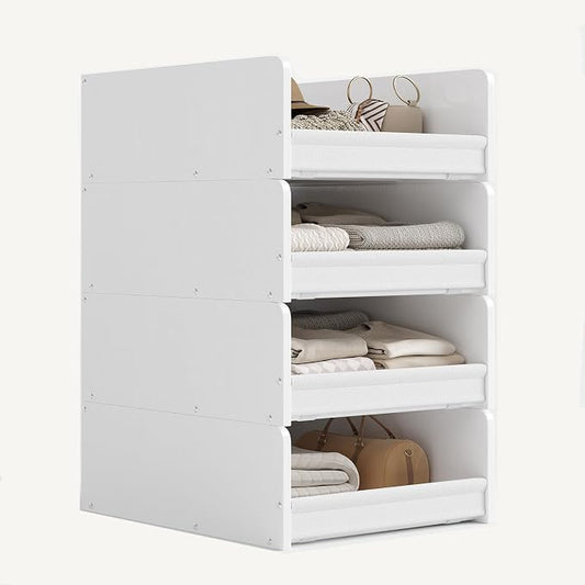 FOUCSSOMEI Closet Organizer and Storage, 4 Tier Stackable Storage Organizer, Wooden & Metal Closet Shelves, Modular Clothes Organizer, Storage Shelf, Bedroom & Closet Organization, Patent Design