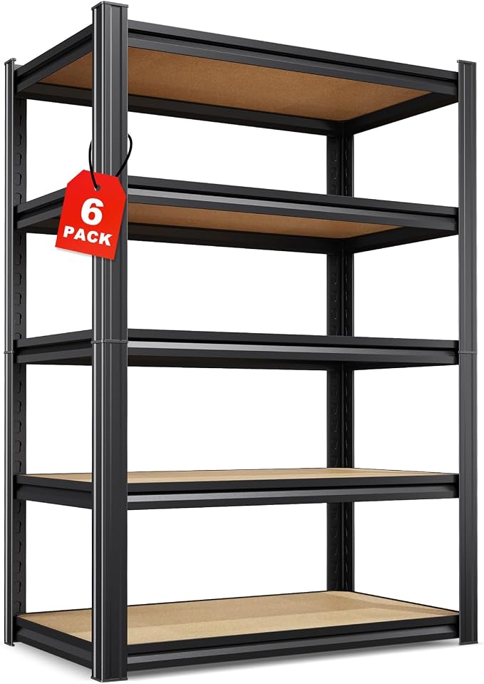 Set of 6,71"H Garage Shelving-5 Tier Garage Storage Shelves,Adjustable Heavy Duty Metal Shelving Unit and Storage Large Rack,Utility Steel Shelf For Warehouse Industrial Pantry Basement 32"Wx14"D