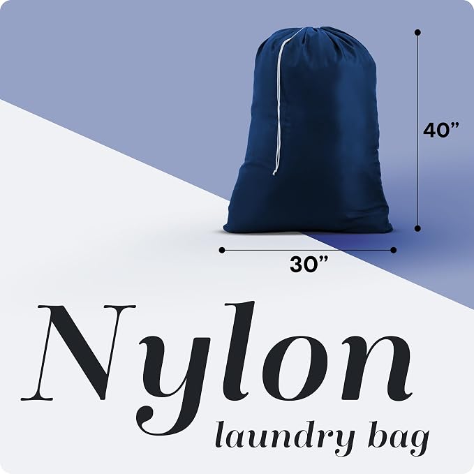 Handy Laundry XL Nylon Laundry Bag 30"x40", 60 lb Capacity, Navy Blue | 30"x40" XL Nylon Laundry Bag, Locking Drawstring, Machine Washable, Heavy Duty, Travel Dorm Hamper Liner, Navy Blue