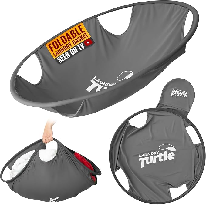 Laundry Turtle Collapsible Laundry Basket for Washer & Dryer (Grey, Large)