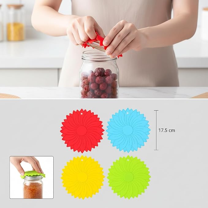 4 Pack Silicone Jar Opener Gripper Pads, Non-Slip Grippers for Opening Jars, Easy-Twist Jar Openers for Weak Hands and Seniors, Dishwasher Safe, Heat Resistant (Vibrant Colors)