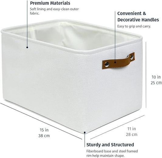 OrganiHaus Large Fabric Storage Baskets for Shelves 3 Pack, 15x11in Closet Storage Bins, Canvas Storage Bin for Organizing, Cloth Baskets, Linen Closet Organizers, Off-White
