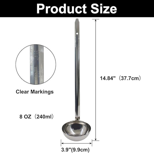 8 Oz Stainless Steel Ladle, 3 Pcs Sturdy Soup Ladle, 15" Long Handle Length for Stirring, Portioning and Serving Soup and Stew in Restaurants and Home (3.9" Bowl Diameter）