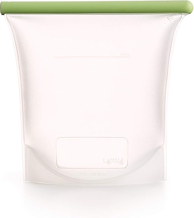 Lekue, 1500ml/6.35cups Reusable Silicone Bags for Airtight Food Storage and Sous Vide Cooking, 50 fl oz/ 6.25 Cups, Frost, 3400815B04U004