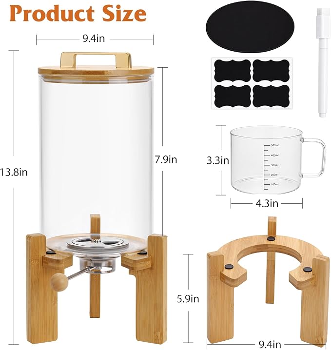 Laundry Detergent Dispenser,Glass Laundry Powder Dispenser with Bamboo Base，Suitable for Scent Beads and Powdered Laundry Detergents in the Laundry Room，Capacity: 4L/8lb/128oz