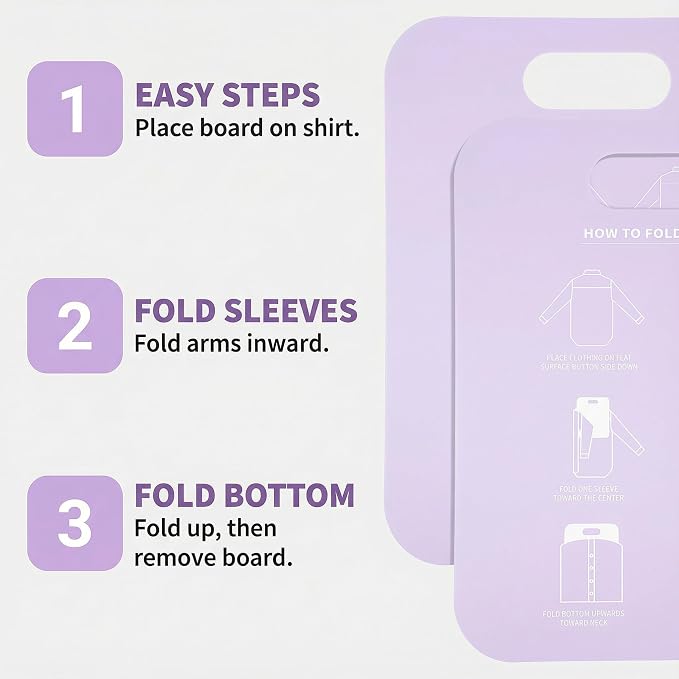 2 Pcs Shirt Folding Board, Portable Clothes Folder Plastic Laundry folders for Travel Adult White