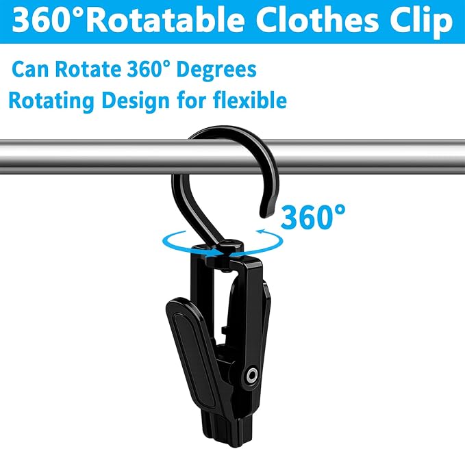 20 PCS Laundry Hooks with Clips Super Strong Plastic Home Travel Swivel Hanging Hanger Closet Organizer Clamps Socks Boot Bras Towels for Bathroom Wardrobe Kitchen - 4.3 Inches (Black+White)