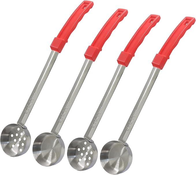 Hordion 4 Pcs Portion Control Serving Spoons Ladle Scoops, Food Measuring Ladle Utensils Proportion Manage Slotted and Unslotted Scoops for Weight Loss(Red, 2oz)