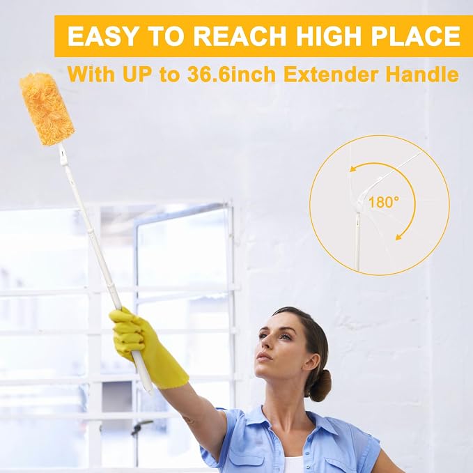 360° Heavy Duty Duster Refill Kit, 1Extended Handle 1Short Handle 30Refills | Heavy Duty,Disposable Dusting Kit for Cleaning, 1 Extended Handle, 1 Short Handle, 30 Refills