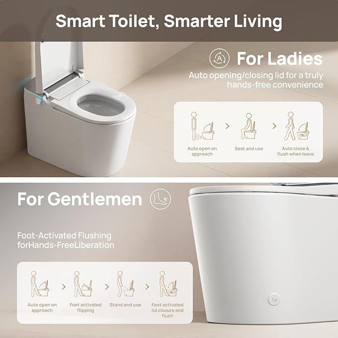 Smart Toilet with Bidet Built-in: Super Gentle Wash Bidet Toilet with Dryer, Dual Flush One Piece Toilet with Child Mode, Foam Shield, Heated Seat, Foot Sensor, UV-C Night Light, Auto Lid/Seat, Grey