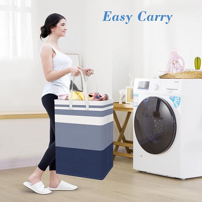 BlissTotes 3-Pack Laundry Basket, Collapsible Laundry Hamper, Blue, 75L | Laundry Clothes Hamper, Hampers for Bedroom, Freestanding Hamper with Handles, Clothes Laundry Basket