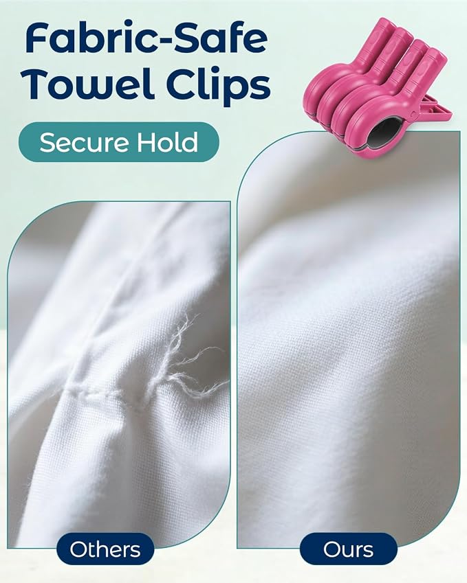 20 Pack Beach Towel Clips Heavy Duty Large Beach Essentials Chair Pool Clip | Pink Clips with Strong Grip, Silicone Protection, Rust Resistant Spring, Multi-Use for Beach, Boat, Cruise & Outdoors