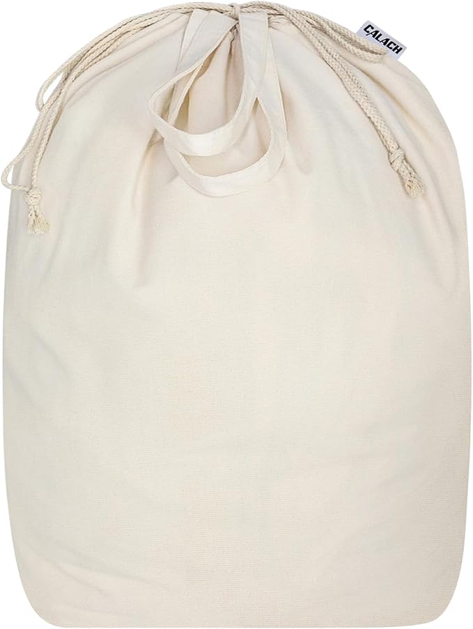 Canvas Laundry Bag with Handles & Square Base, XXL 18"Wx18"Dx27.6"H, Beige | Extra Large Heavy Duty Laundry Basket Hamper Liner Replacement, Washable Drawstring Dirty Clothes Bag, Canvas Storage Sack