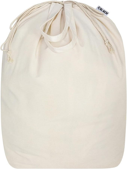 Canvas Laundry Bag with Handles & Square Base, XXL 18"Wx18"Dx27.6"H, Beige | Extra Large Heavy Duty Laundry Basket Hamper Liner Replacement, Washable Drawstring Dirty Clothes Bag, Canvas Storage Sack