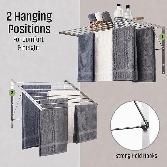 Smartsome Wall Mounted Clothes Drying Rack | 22" | 15 Ft | 60 lb