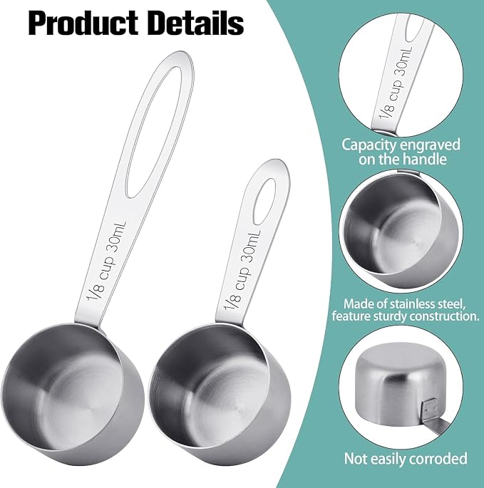 2 Tbsp Measuring Scoop Set, Stainless Steel Coffee Scoop with Long & Short Handle, 30ml Metal Measuring Spoon for Ground Coffee, Protein Powder, Baking, 1/8 Cup, 2 Pack