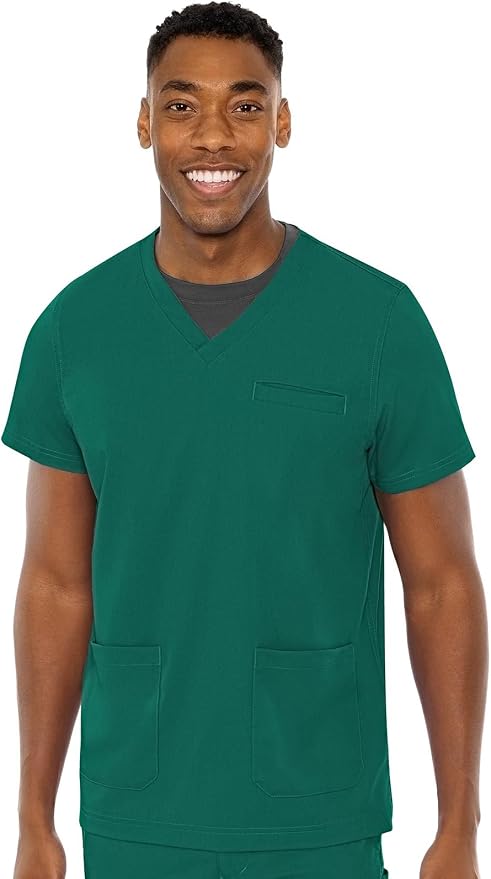 Med Couture Rothwear Touch Mens Scrubs Top 3 Pockets Modern Fit | 2-Way Stretch, Ultra-Soft Fabric, Lightweight Feel, Knit Details, Side Vents, Durable Construction, Easy Care